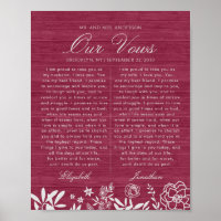 Our Wedding Vows Burgundy Floral Wood Anniversary