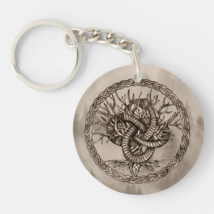 Ouroboros Celtic Knot with Tree of Life Sepia Schlüsselanhänger