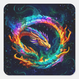 🐉 Ouroboros-Drache-Symbol Energie Kunst Glow 🐉 Quadratischer Aufkleber