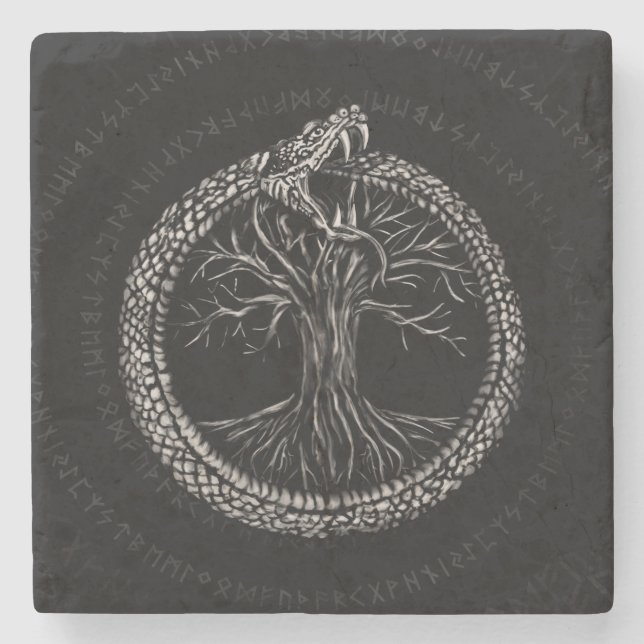 Ouroboros mit Baum des Lebens Steinuntersetzer (Vorderseite)