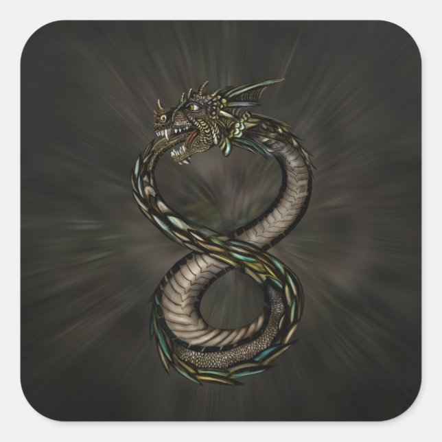 Ouroboros - Unendlicher Drache Quadratischer Aufkleber (Vorderseite)