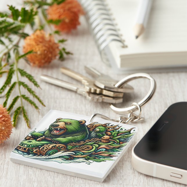 Ours Animés à bord d'une voiture verte (Devant Droit)