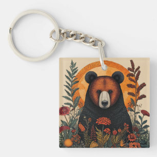 Ours artistique parmi des fleurs botaniques vibran
