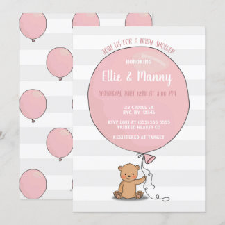 Ours avec Baby shower à ballon Invitation | Rose