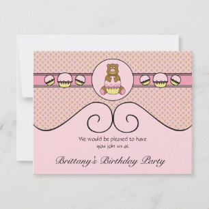 Ours Avec Diamants De Cupcake Rose Invitation