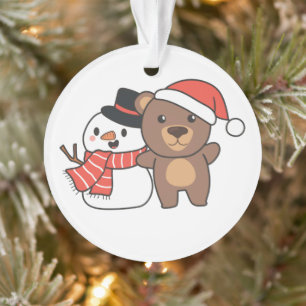 Ours Avec Snowman En Hiver Pour Ornement De Noël