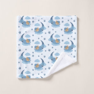 Ours Bébé Couché Bleu Sur Lune Nuages & Étoiles