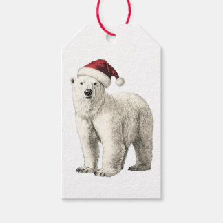OURS BLANC AVEC ÉTIQUETTE CADEAU CHAPEAU PÈRE NOËL
