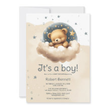 Ours bleu sur les nuages baby shower invitation