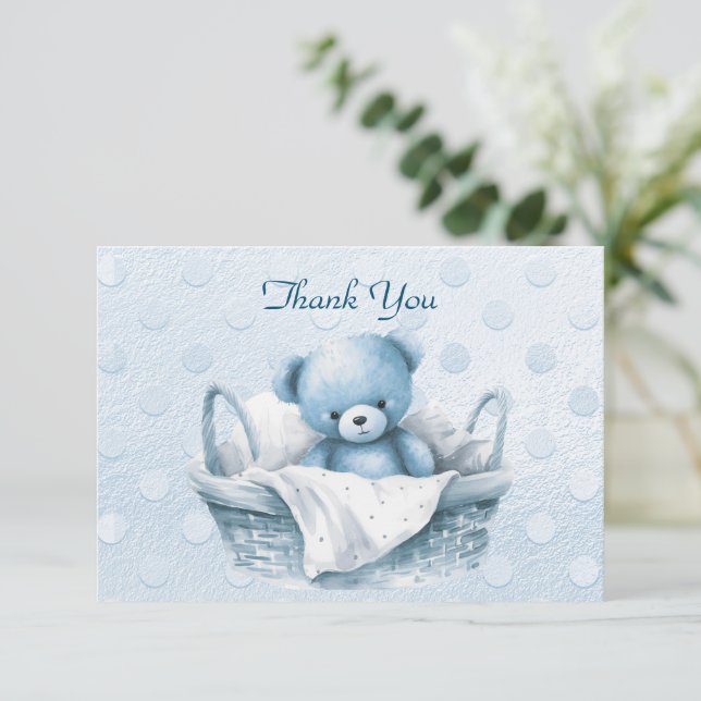 Ours bleu Teddy dans la Carte de remerciements pan (Debout devant)
