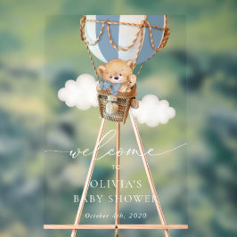 Ours, Blue Hot Air Ballotte, Baby shower Bienvenue