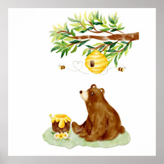 Ours Brun Aquarelle et Décoration Murale de Rucher