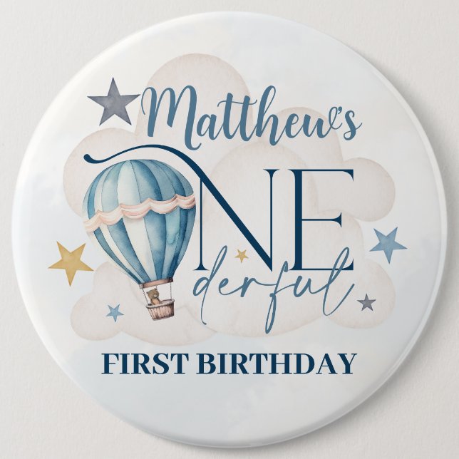 Ours dans un ballon 1er Anniversaire Badge rond (Devant)