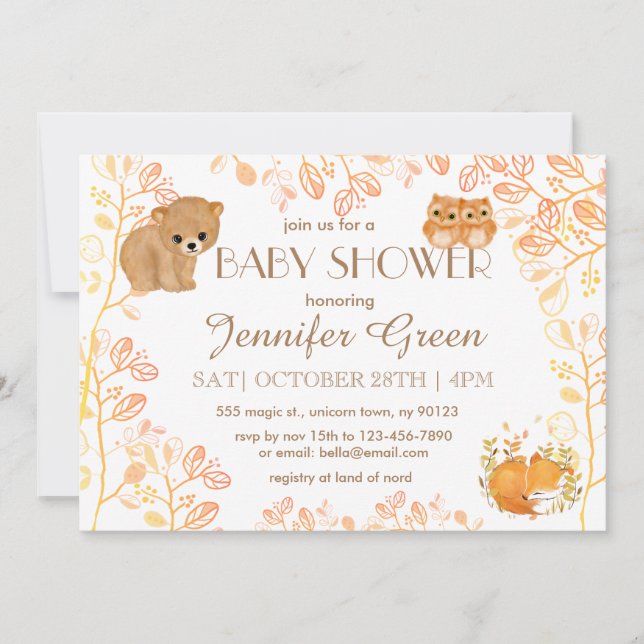 Ours de bois Chouettes Fox Baby Shower Invitations (Devant)