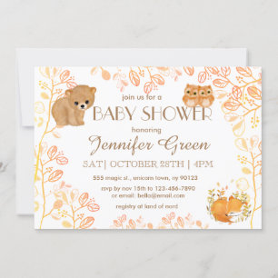 Ours de bois Chouettes Fox Baby Shower Invitations