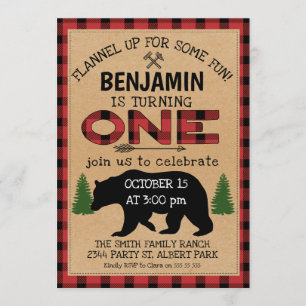 Ours de bûcheron Plaid Invitation d'anniversaire