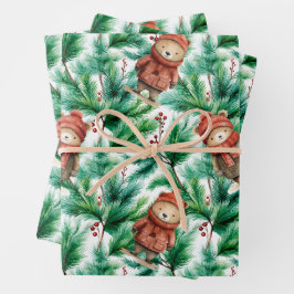 Ours de Noël floral Whimsical Enveloppement Papier