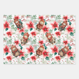 Ours de Noël floral Whimsical Enveloppement Papier