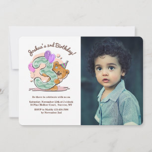 Ours de nounours invitation de photo de trois ans