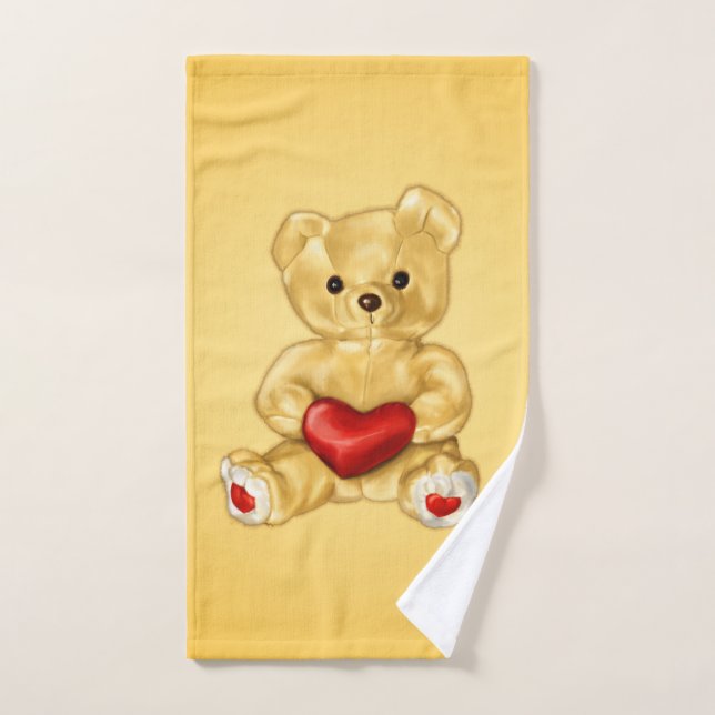 Ours de nounours mignon avec le jaune de coeur (Serviette à main)
