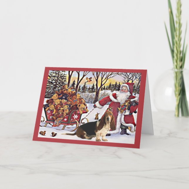 Ours de Père Noël de carte de Noël de Basset Hound (Devant)