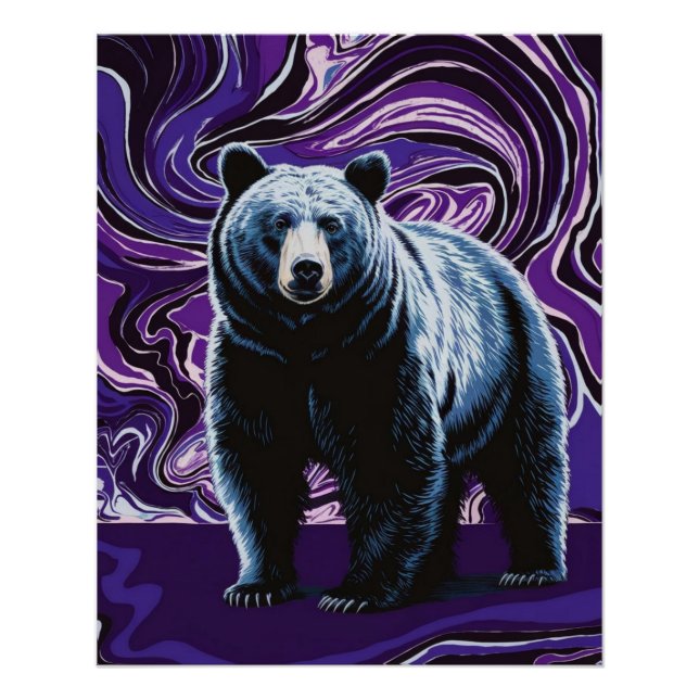 Ours Design Poster Mur Art Purple Bleu (Devant)