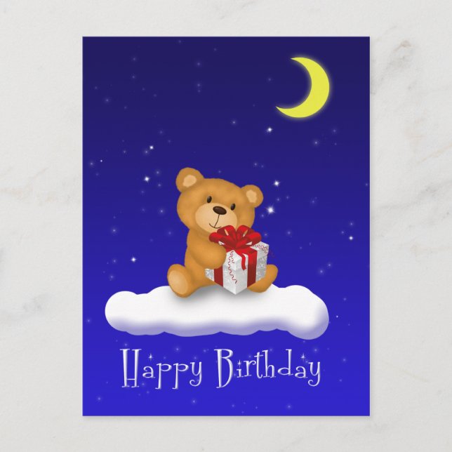 Ours en peluche avec cadeau - Carte postale Joyeux (Devant)