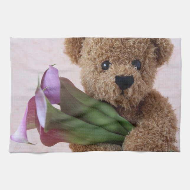 ours en peluche avec lys calla serviette de cuisin (Horizontal)