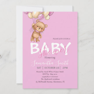 Ours en peluche, Ballons ROSES Invitation Baby sho