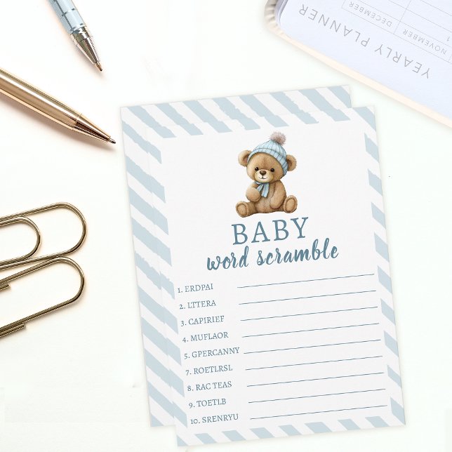 Ours en peluche bleu baby shower parents cartes co (Créateur téléchargé)