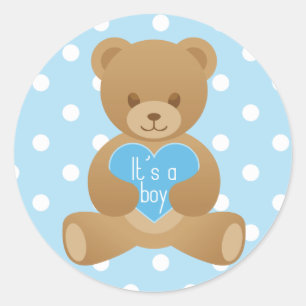 Ours en peluche "C'est un garçon" autocollant bleu