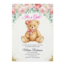 Ours en peluche "C'est une fille" Invitation