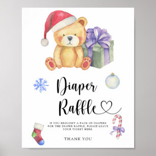 Ours en peluche d'hiver - affiche de la tombola de