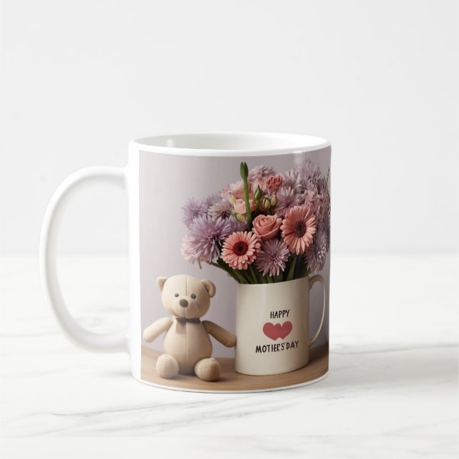 Ours en peluche, fleurs et café Mug cadeau de la f (Gauche)