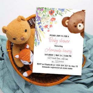 Ours en peluche floral baby shower invitation modi