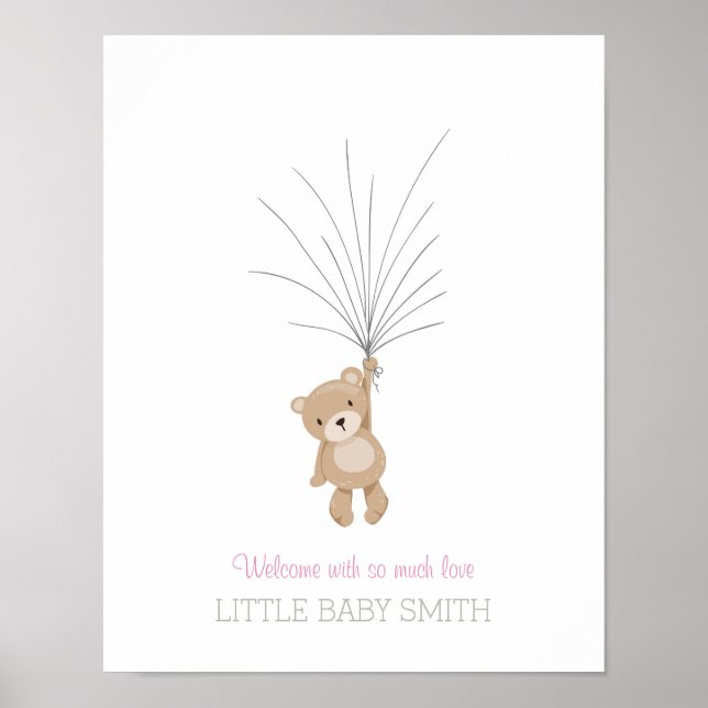 Ours en peluche livre d'or Baby shower rose (Devant)