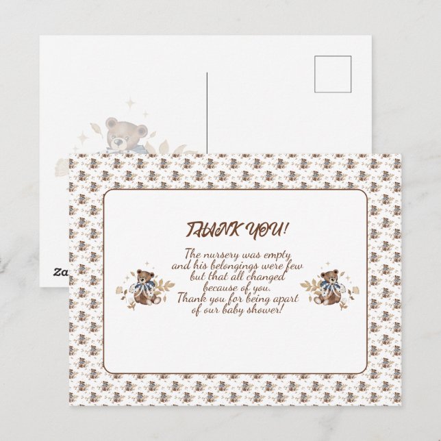 Ours en peluche marron C'est un garçon ! Carte de  (Devant / Derrière)