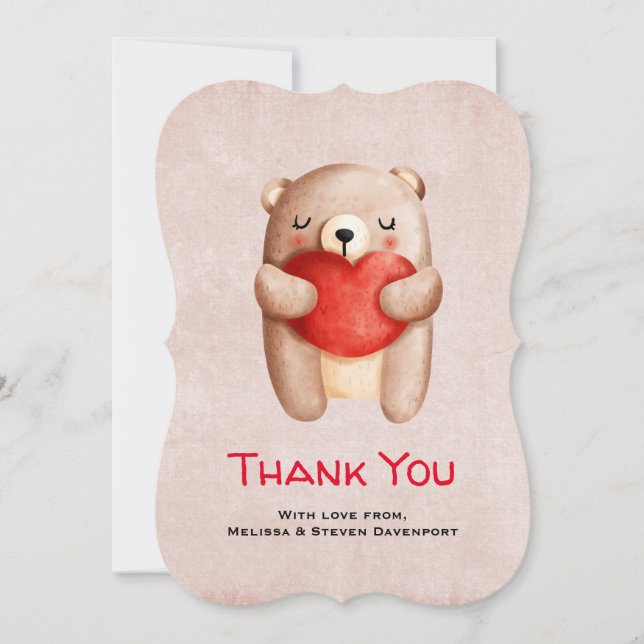 Ours en peluche mignon portant un Merci du coeur r (Devant)