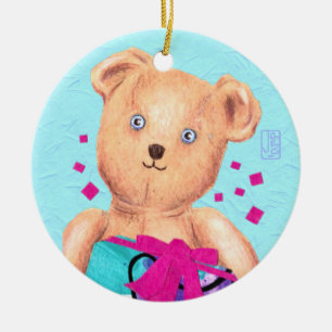 Ours En Teddy Bleu Ornement En Céramique Anniversa