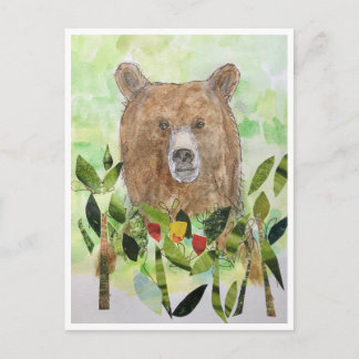 Ours endormi dans les feuilles - Carte postale aqu