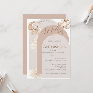Ours et ballons Fille Baptême Invitation