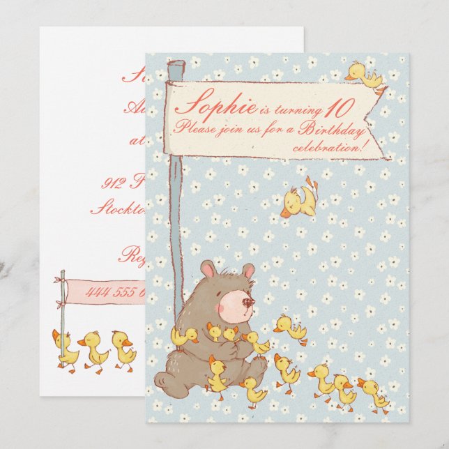 Ours et colliers Enfants Invitation Anniversaire (Devant / Derrière)