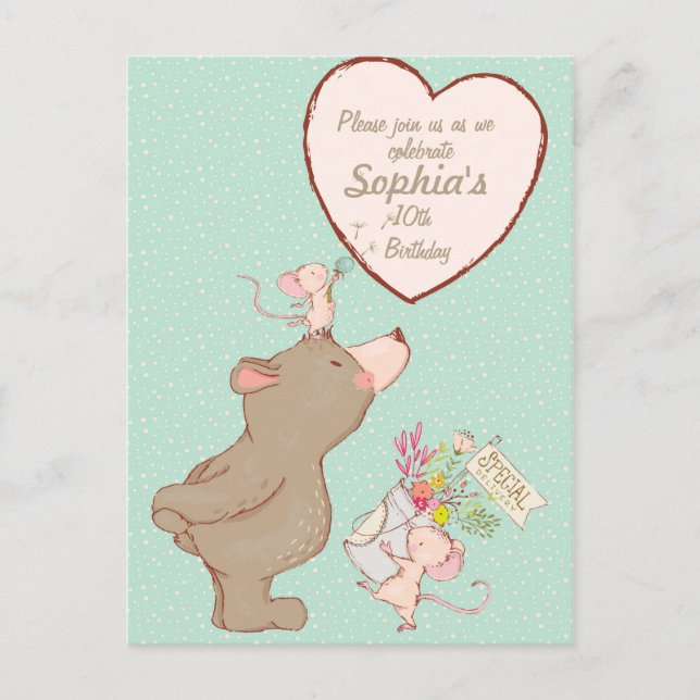 Ours et souris Enfants Invitation Anniversaire (Devant)