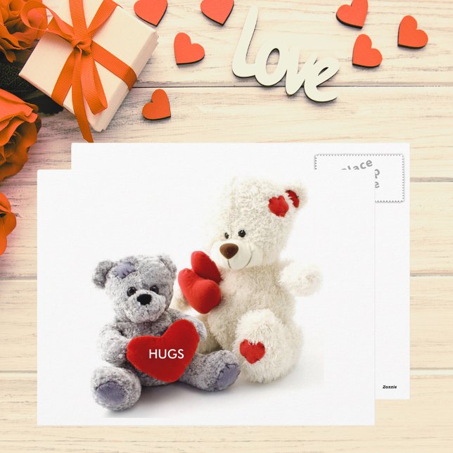 Ours gris et blanc avec carte postale Coeur (Gray and White Bear with Heart Postcard)