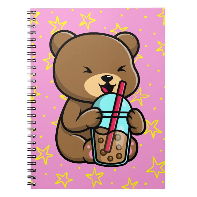 Ours Kawaii avec Carnet à thé Boba (Devant)