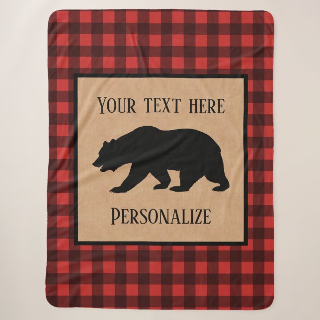 Ours Noir Sur Un Plaid Rouge Et Noir Personnalisé (Devant)