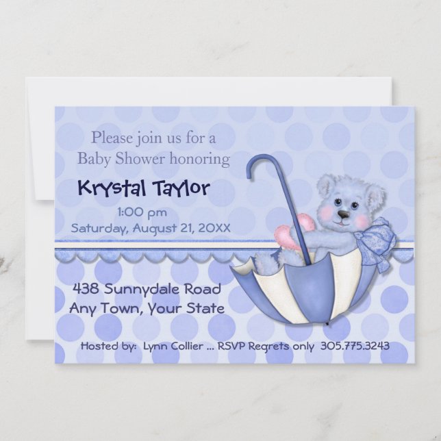 Ours Parapluie bleu - Invitation (Devant)