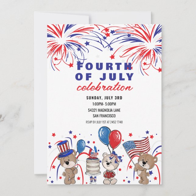 Ours patriotiques 4 juillet invitations (Devant)