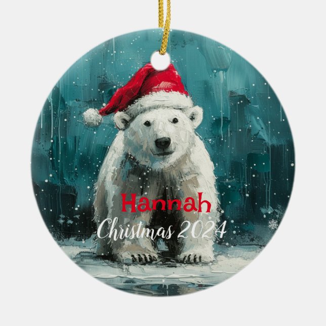 Ours polaire avec ornement Casquette Père Noël (Devant)