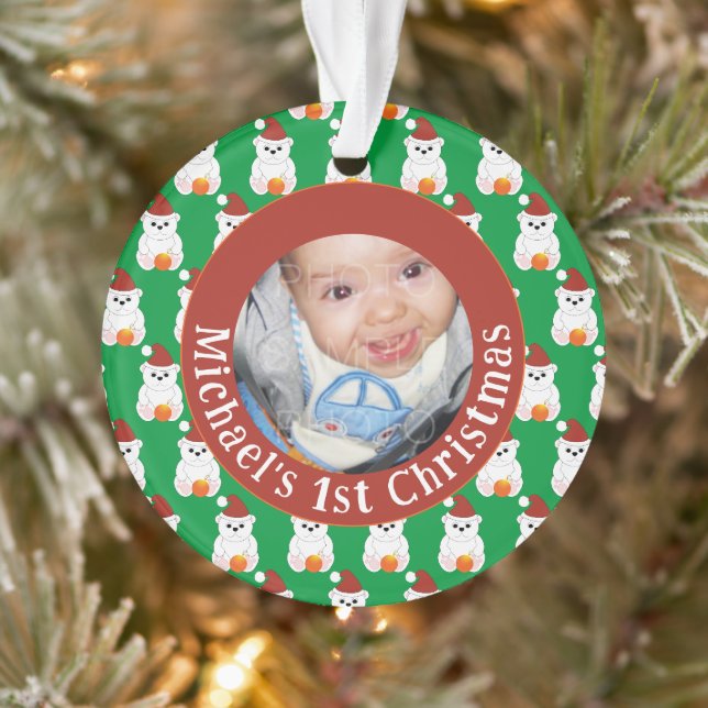 Ours polaire bébé 1er Noël Personnaliser photo tex (Arbre)